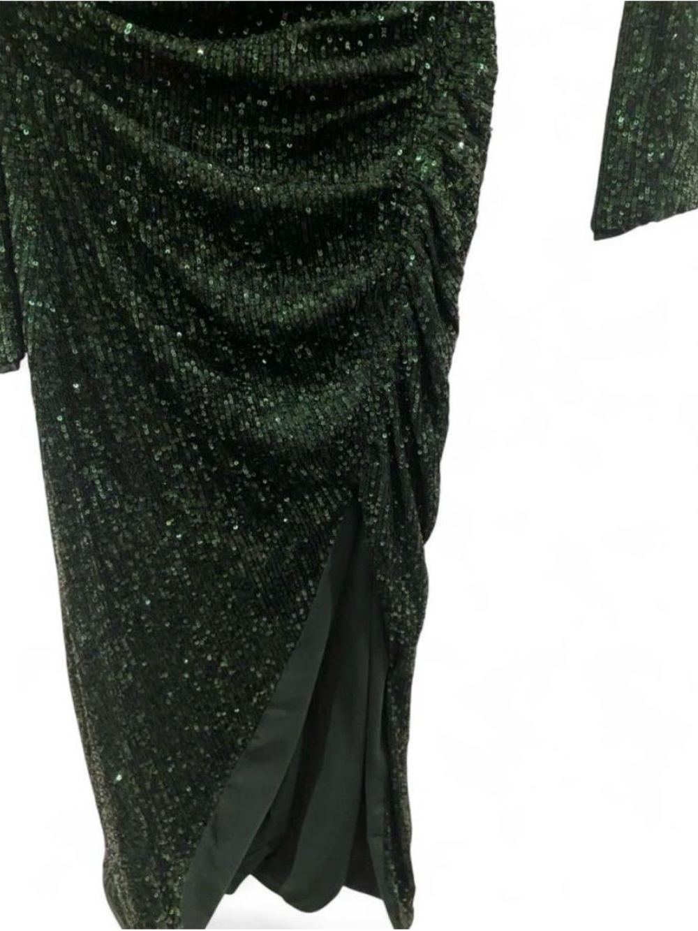 Self Portrait Green Stretch Sequin Asymmetrical Midi Dress ✨💚✨ - Picture 4 of 5
